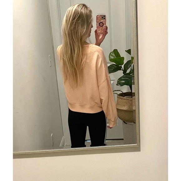 Aerie Cropped Sweatshirt Peach Long Sleeve Pullover - Picture 3 of 9